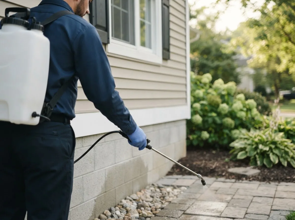Pest control technician inspecting a home in Seymour, IL